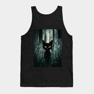 Black cat in dark forest Tank Top